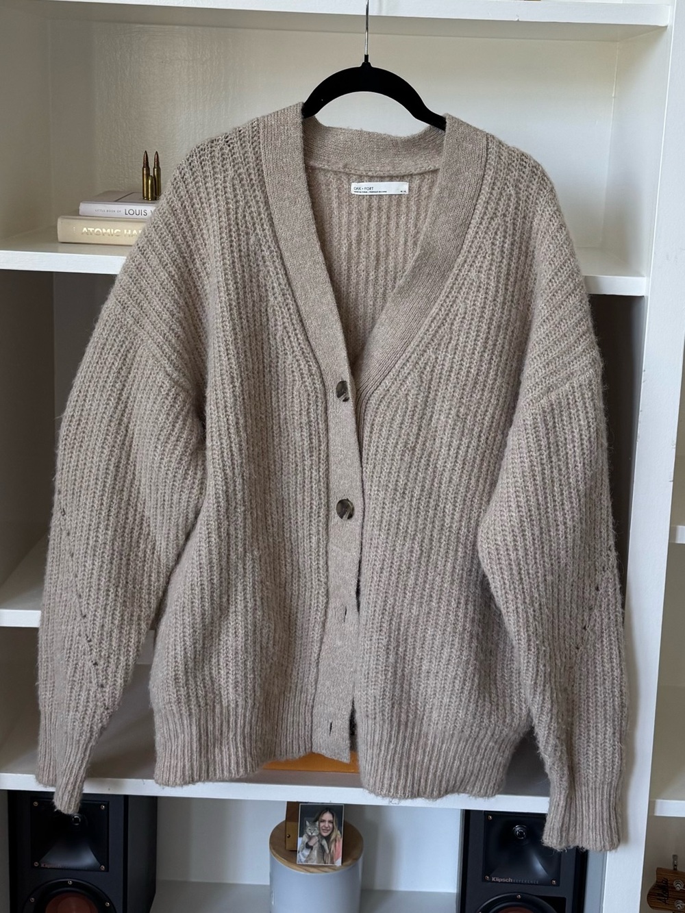 OAK + FORT Taupe Ribbed Button-Up Cardigan